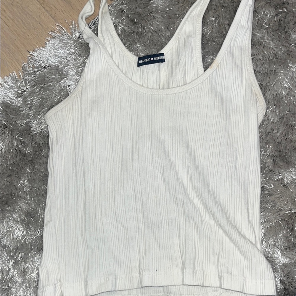 Brandy Melville White Ribbed Sleeveless Tank Top